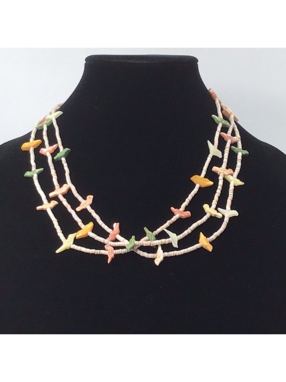 Vintage Zuni Native American Necklace Fetish Triple Beaded Heishi Pastel 22”